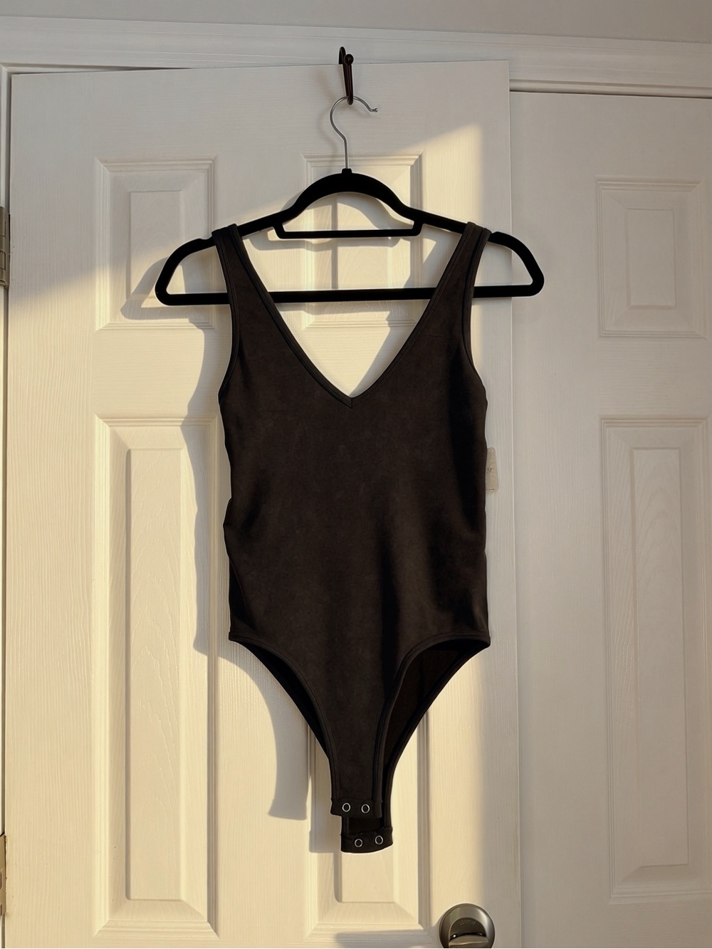 Free People Black V-Neck Ribbed Bodysuit